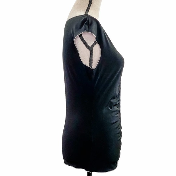 MAX Edition Black Cinched Cap Sleeve V-Neck Blouse - Picture 4 of 11